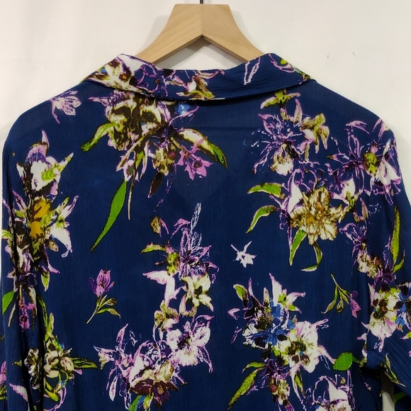 CW Classics Floral Shirt Dress Women's 1X Blue Cottagecore Peasant Retro 90s Y2K - Picture 6 of 8